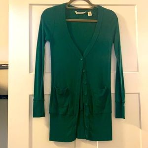 Long bright green cardigan